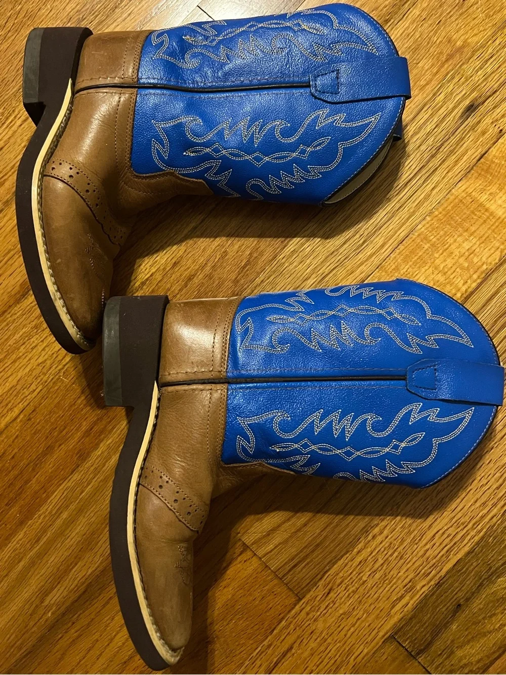 Old West Children's Tan Canyon w/ Blue Top Saddle Vamp Western Boot